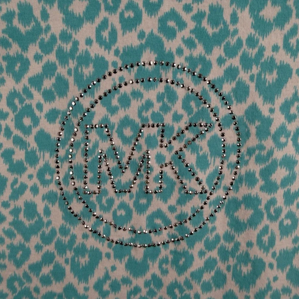 Michael Kors Top XL Blue Cheetah Rhinestone Shirt Summer Spring‎ Vacation Cruise